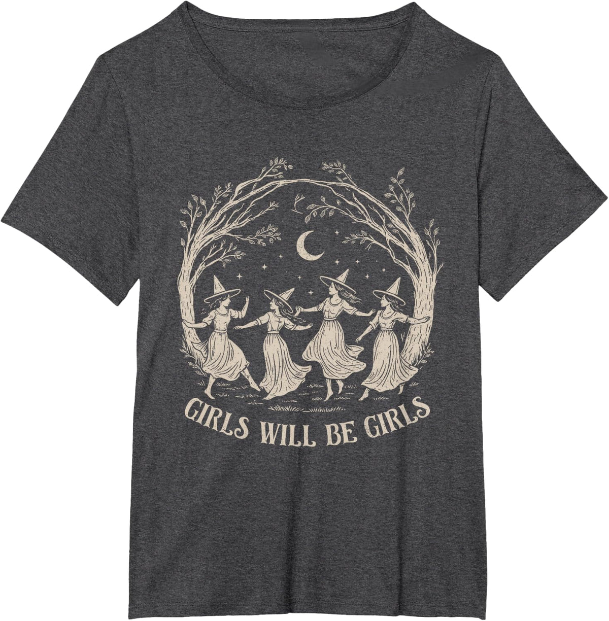 Girls Will Be Girls Witch Shirt Halloween Tees T-Shirts for Women Men Kids Witchy Spooky Season - Dark Heather Grey
