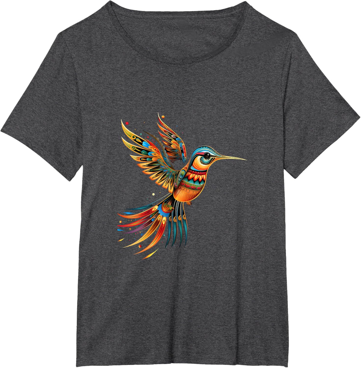 Hummingbird Indian Tribal Art Indian Indigenous T-Shirt - Dark Heather Grey
