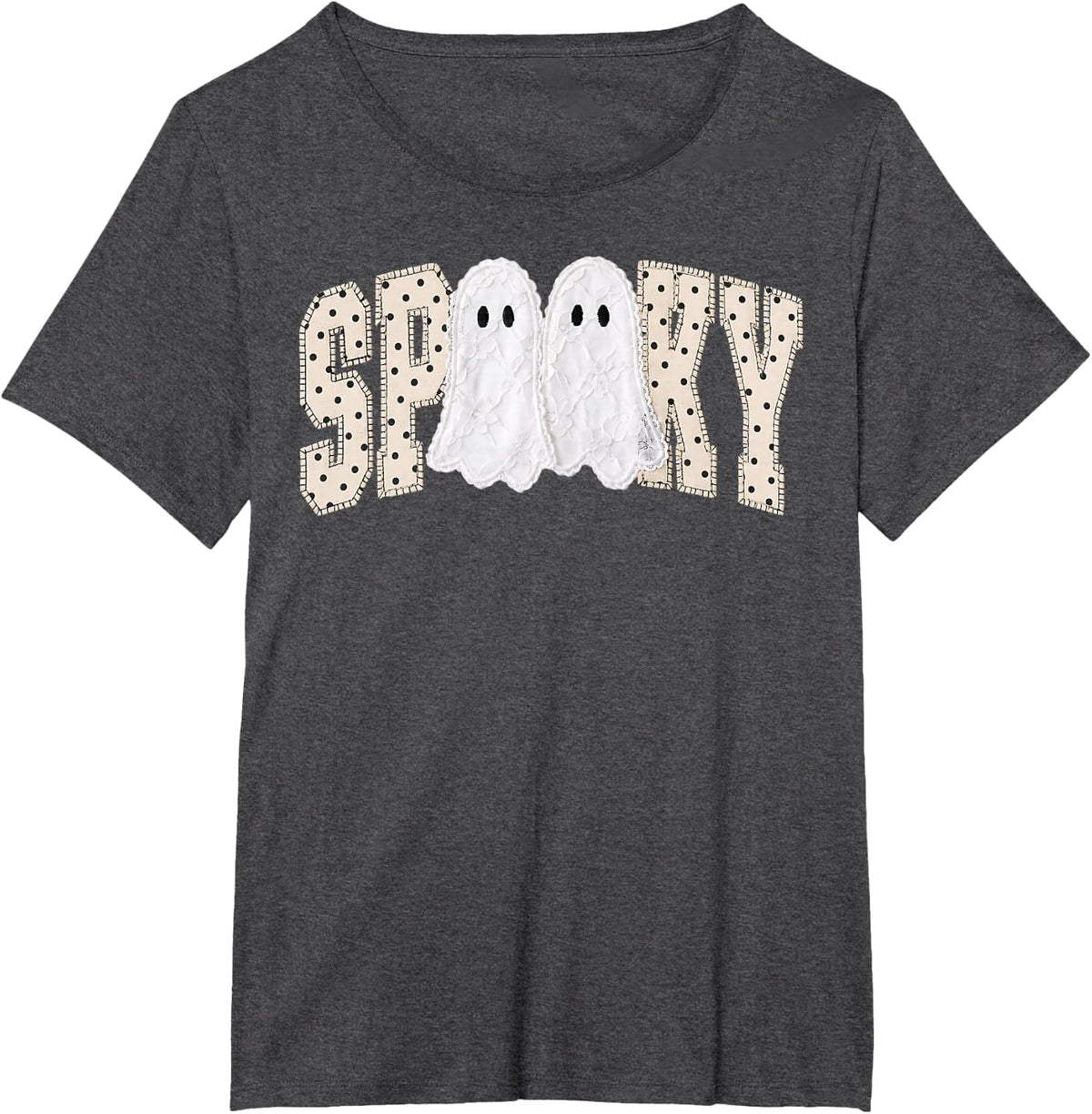 Cute Spooky Ghost Polka Dots Halloween Lace Ghost Girl Women T-Shirt - Dark Heather Grey