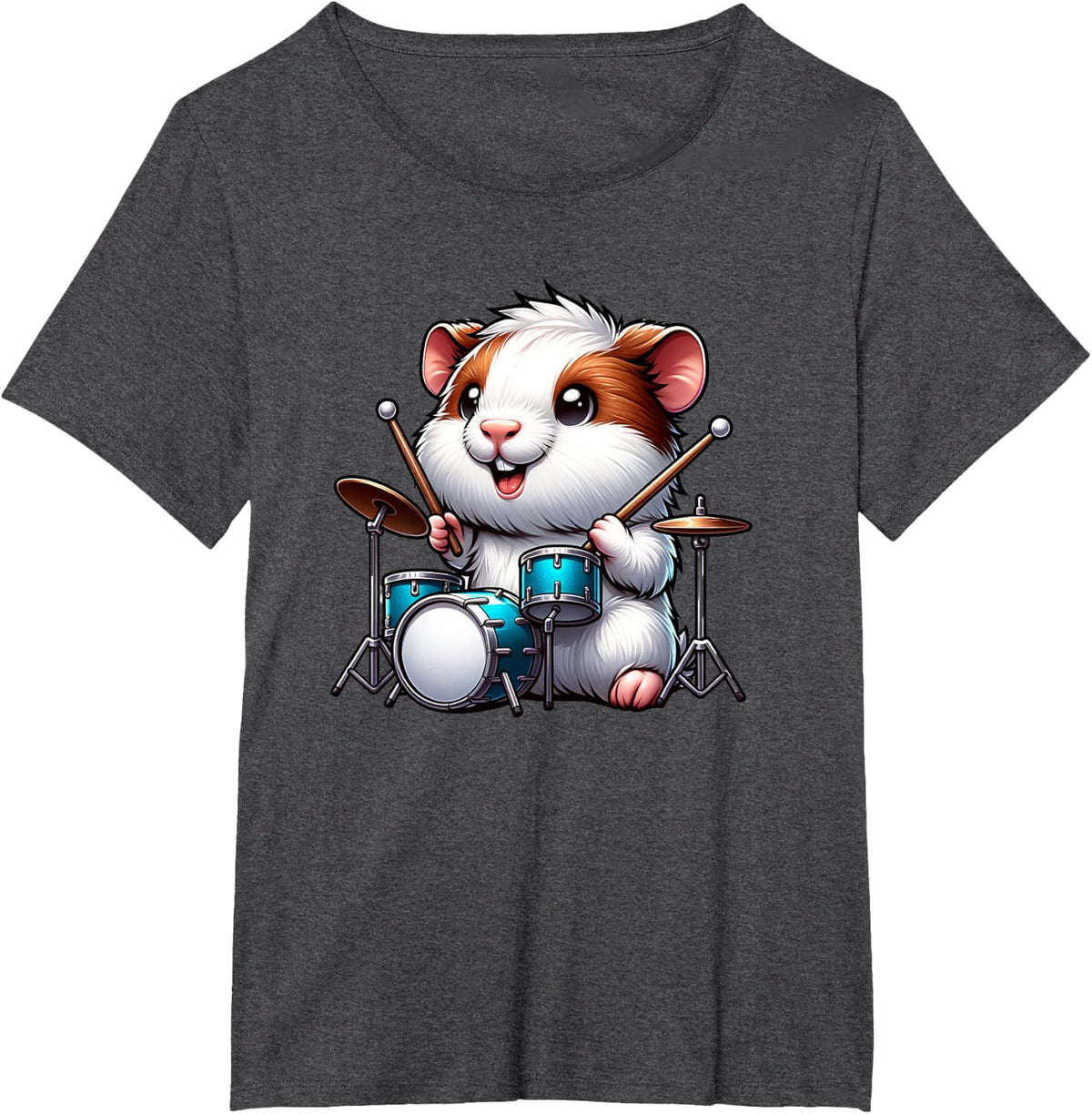 Cute Guinea Pig Drummer Rodent Music Band Design T-Shirt - Dark Heather Grey