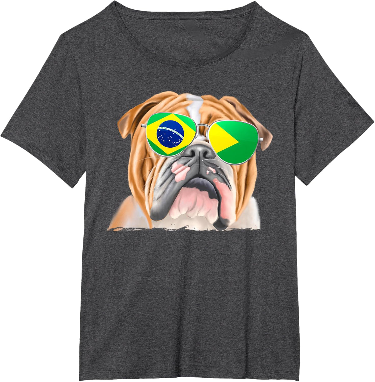 Bulldog Dog Brazilian Flag Sunglasses T-Shirt - Dark Heather Grey