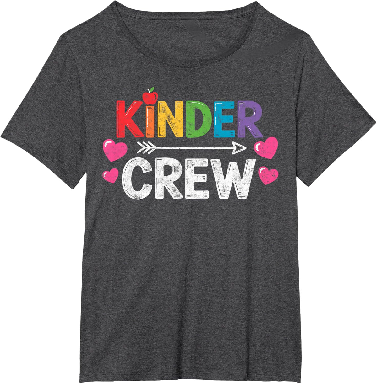 Kinder Crew Pre-K Kindergarten School Teacher Rainbow Tee T-Shirt - Dark Heather Grey