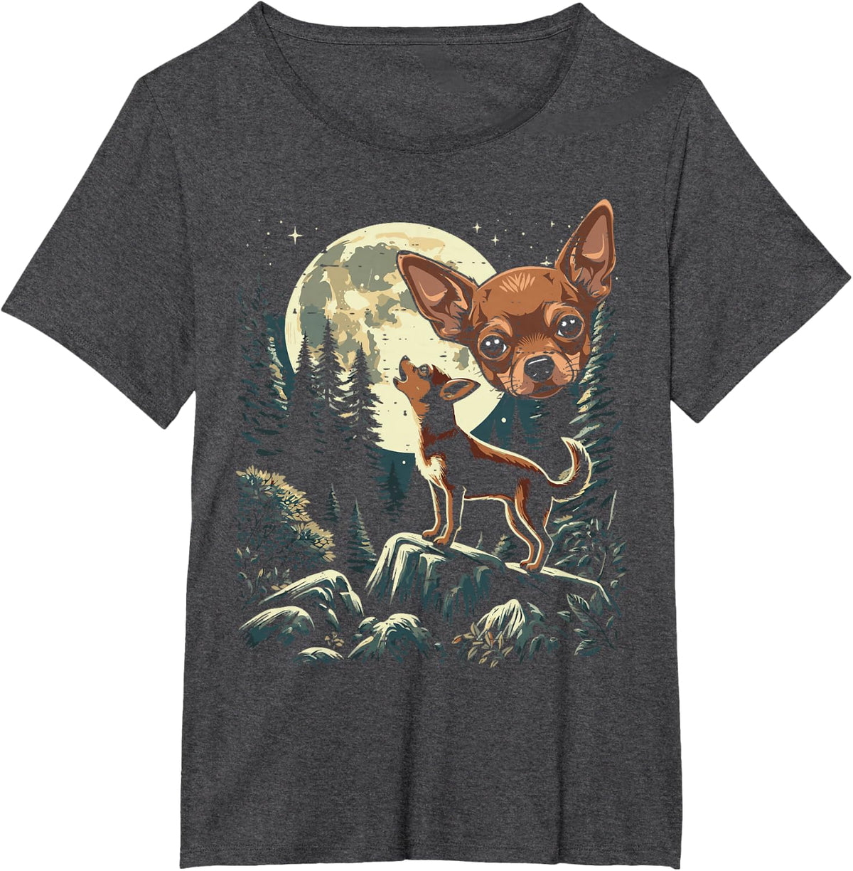 Dog Chihuahua Moon Howl Funny Meme Chiwawa Men Women Kids T-Shirt - Dark Heather Grey