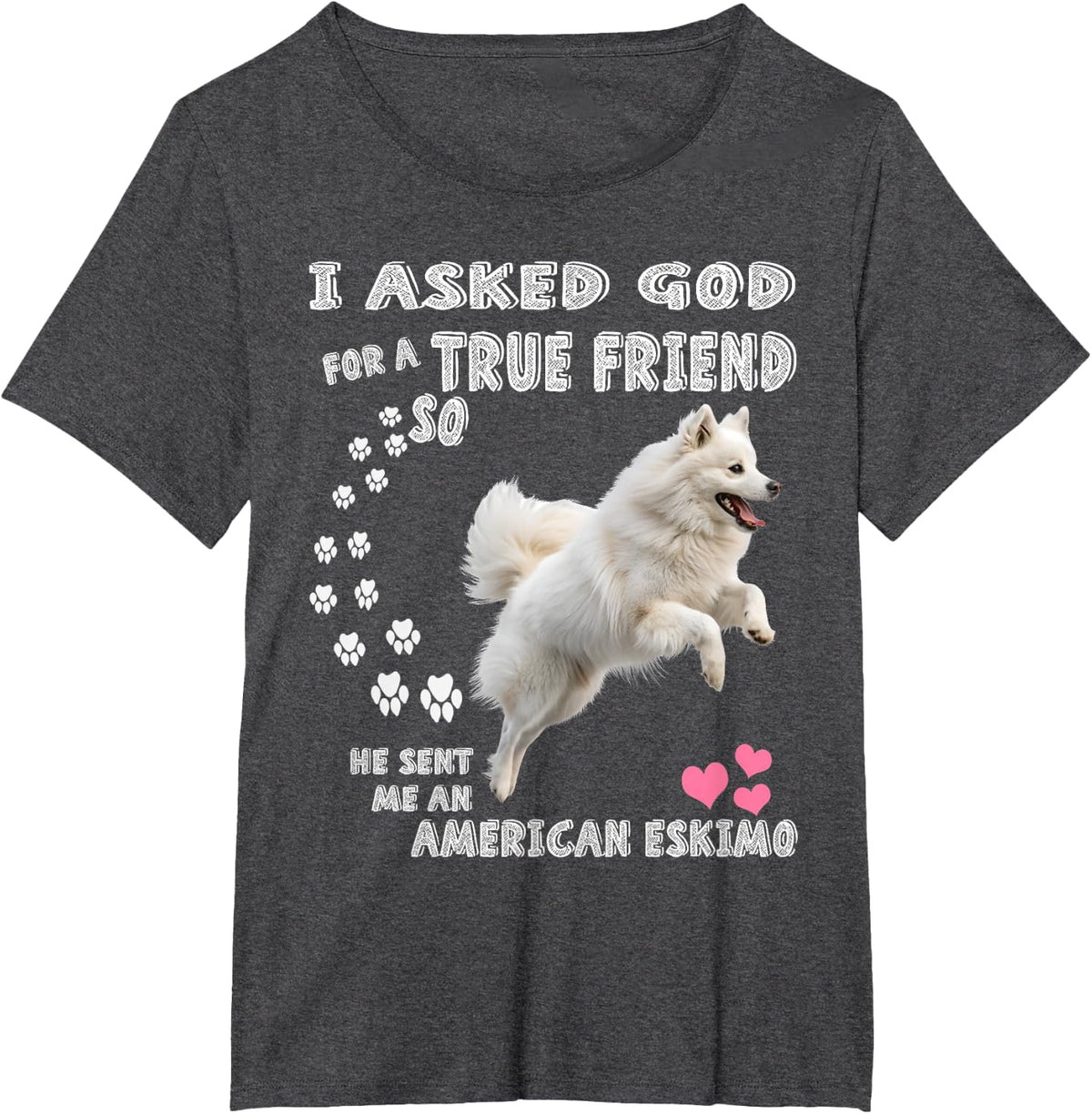 American Eskimo Dog Mom, Eskie Dad Art, Eskie Lover Quote T-Shirt - Dark Heather Grey