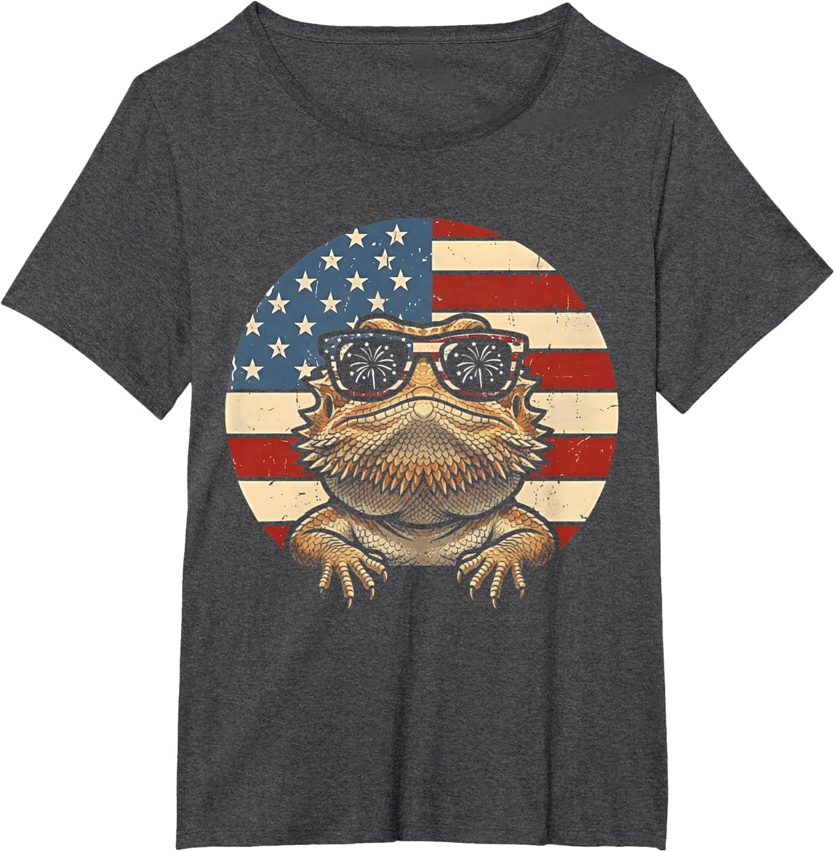 Retro Bearded Dragon 4th of July America Lizard USA Flag T-Shirt - Dark Heather Grey