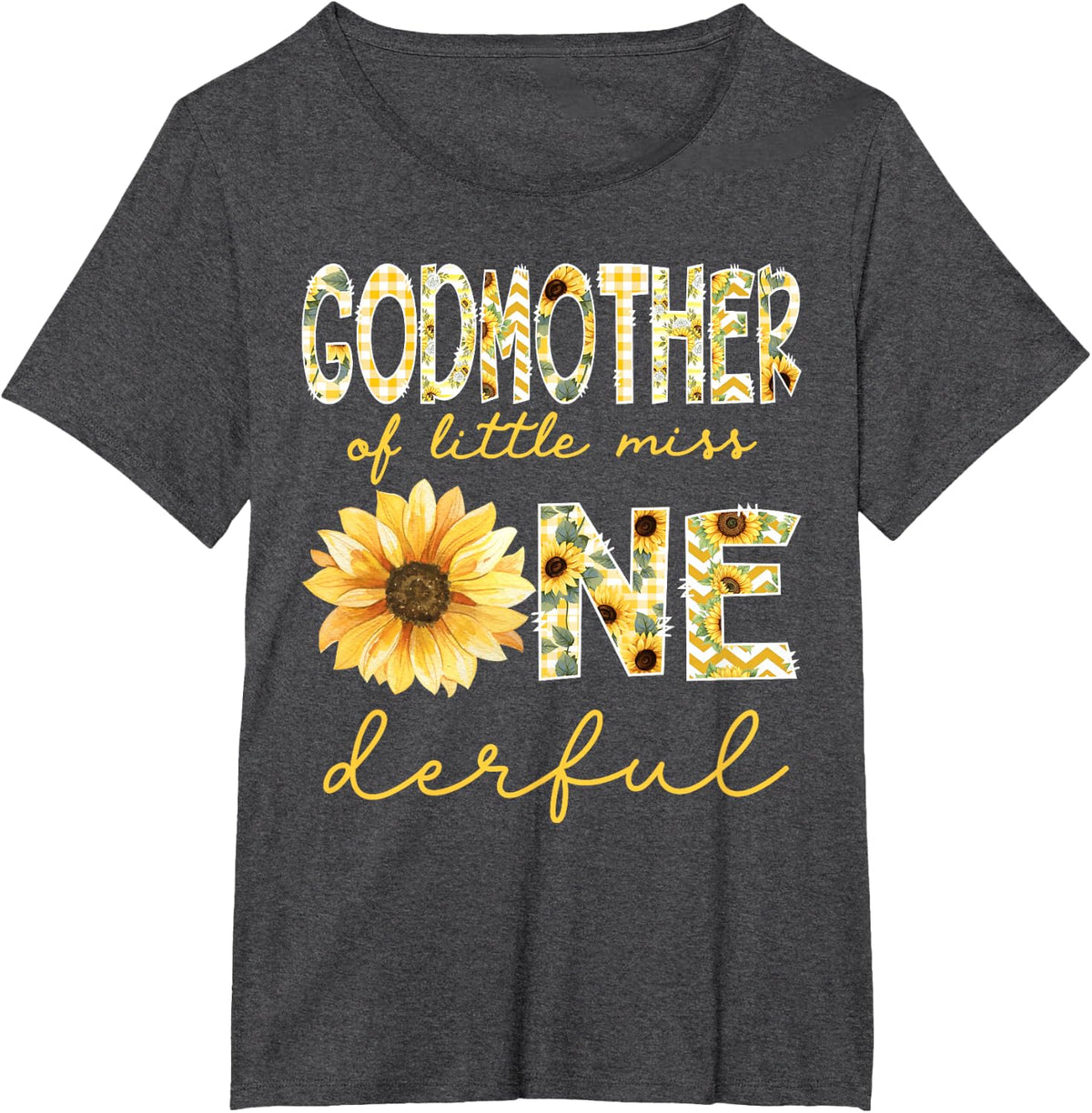 Godmother of Little Miss Onederful 1st Bday Girl Sunflower T-Shirt - Dark Heather Grey