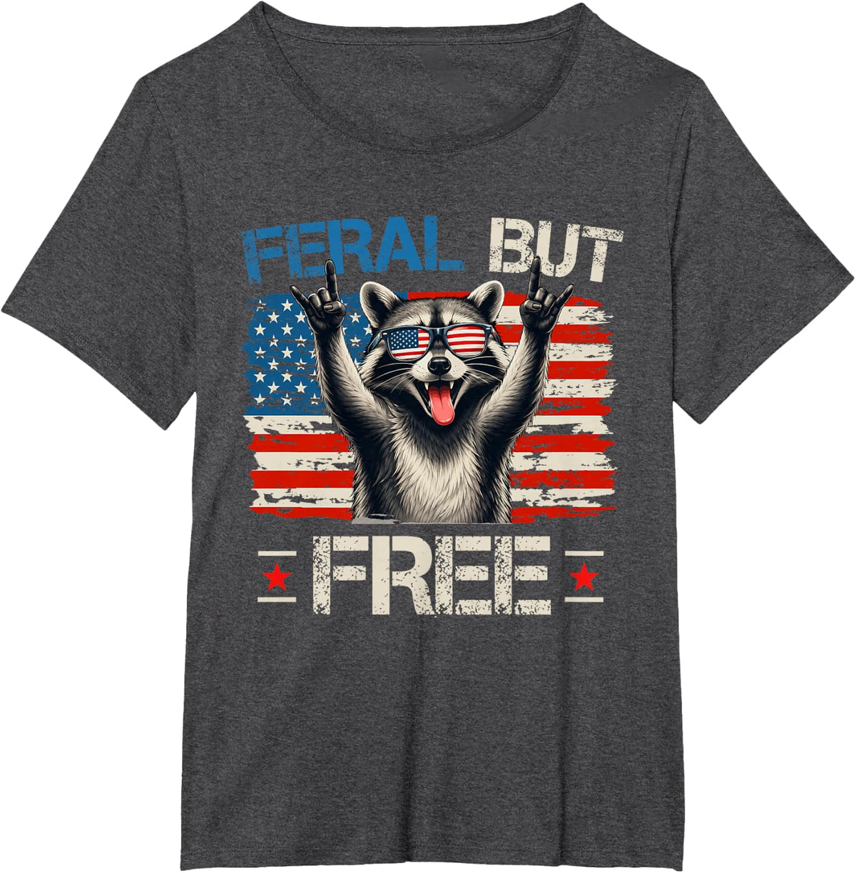 Feral and Free Funny Raccoon Patriotic American 4th of July T-Shirt - Dark Heather Grey
