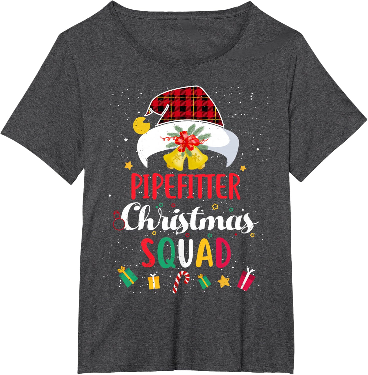 Pipefitter Christmas Squad Santa Hat Plumber Match T-Shirt - Dark Heather Grey