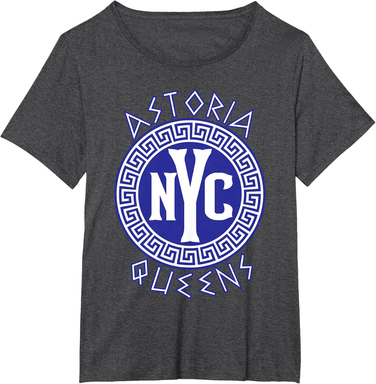 Astoria Queens NYC Circle with Greek Style Text T-Shirt - Dark Heather Grey