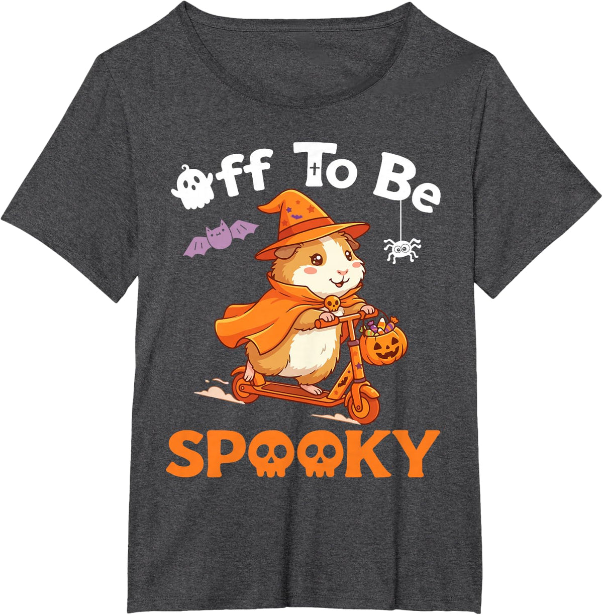 Off to Be Spooky Guinea Pig Witch Riding Scooter Halloween T-Shirt - Dark Heather Grey