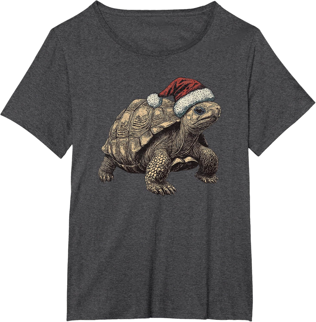 Festive Tortoise in Santa Hat Christmas T-Shirt - Dark Heather Grey