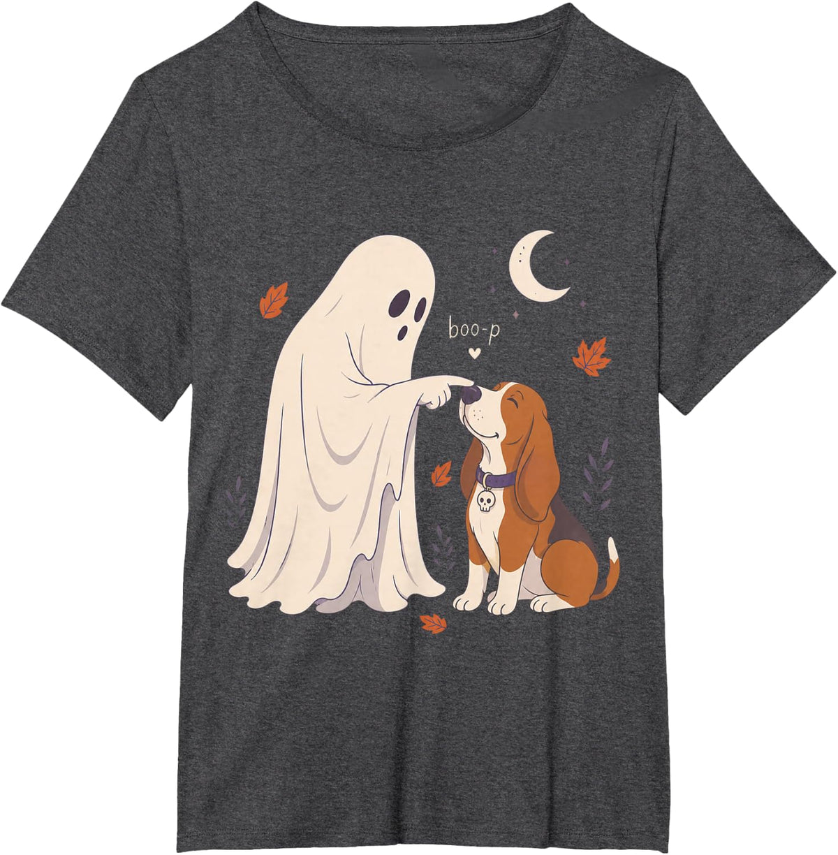 Funny Ghost Basset Hound Dog Boop Halloween Women Men T-Shirt - Dark Heather Grey