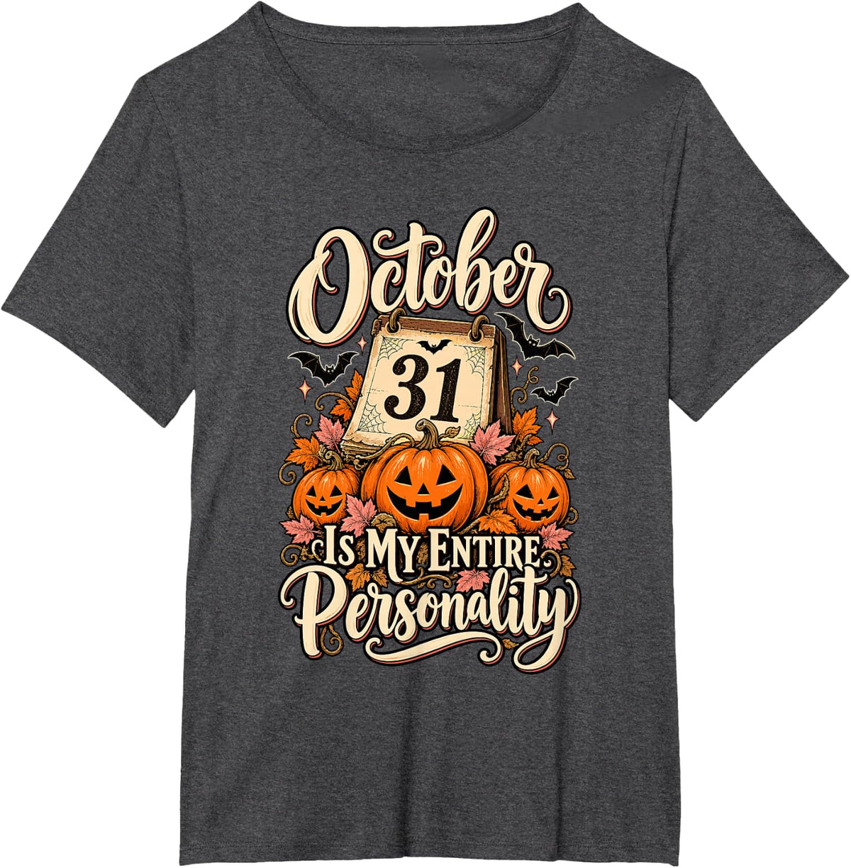 October 31 Halloween Lover Pumpkin Spooky Season Fall T-Shirt - Dark Heather Grey