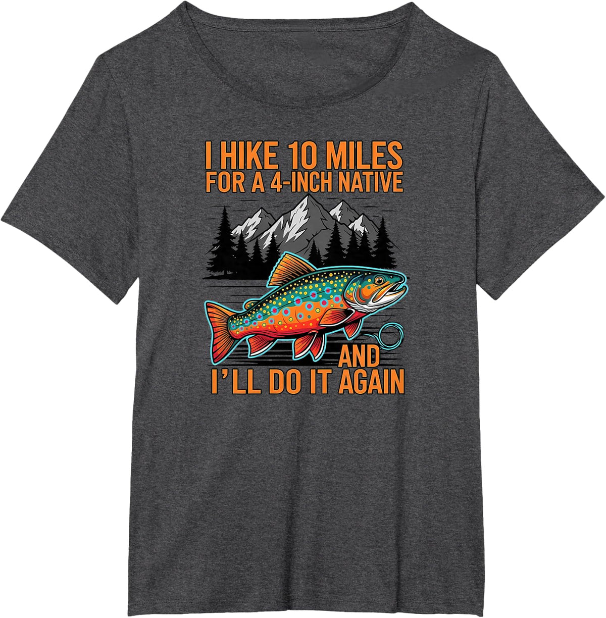 Fly Fishing Brook Trout Hiker Blue Line Native T-Shirt - Dark Heather Grey