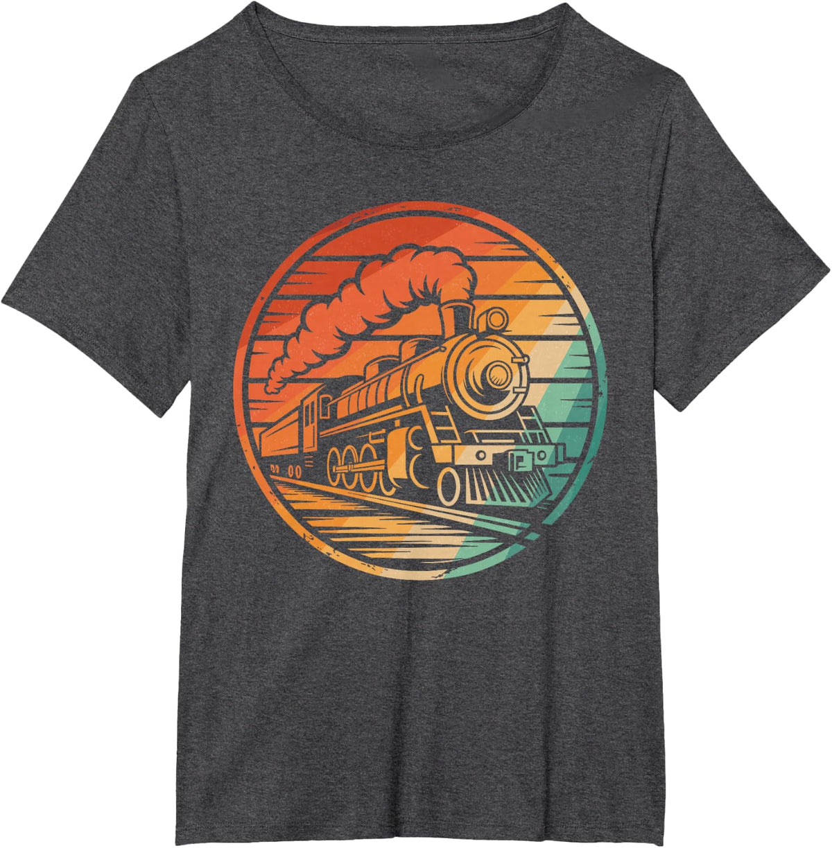 Train Art for Men Women Kids Railway Steam Engine Train T-Shirt - Dark Heather Grey