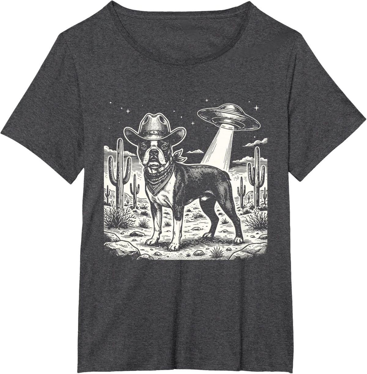 Cowboy Boston Terrier T-Shirt - Boston Bull Terrier Lover Tees Dog Dad Shirt for Men Women - Dark Heather Grey