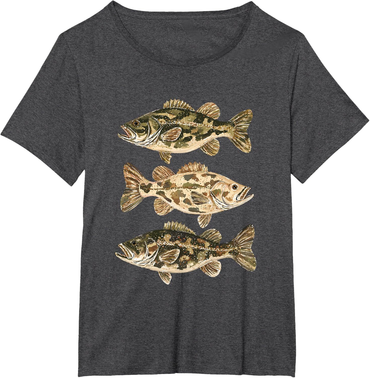 Preppy Camo Bass Fishing Summer Lake Life Fisherman Mens T-Shirt - Dark Heather Grey