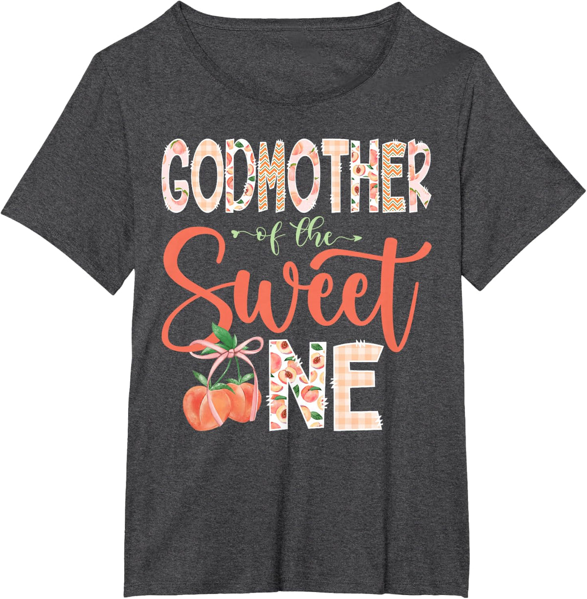 Godmother of The Sweet One Peach 1st Birthday Girl T-Shirt - Dark Heather Grey