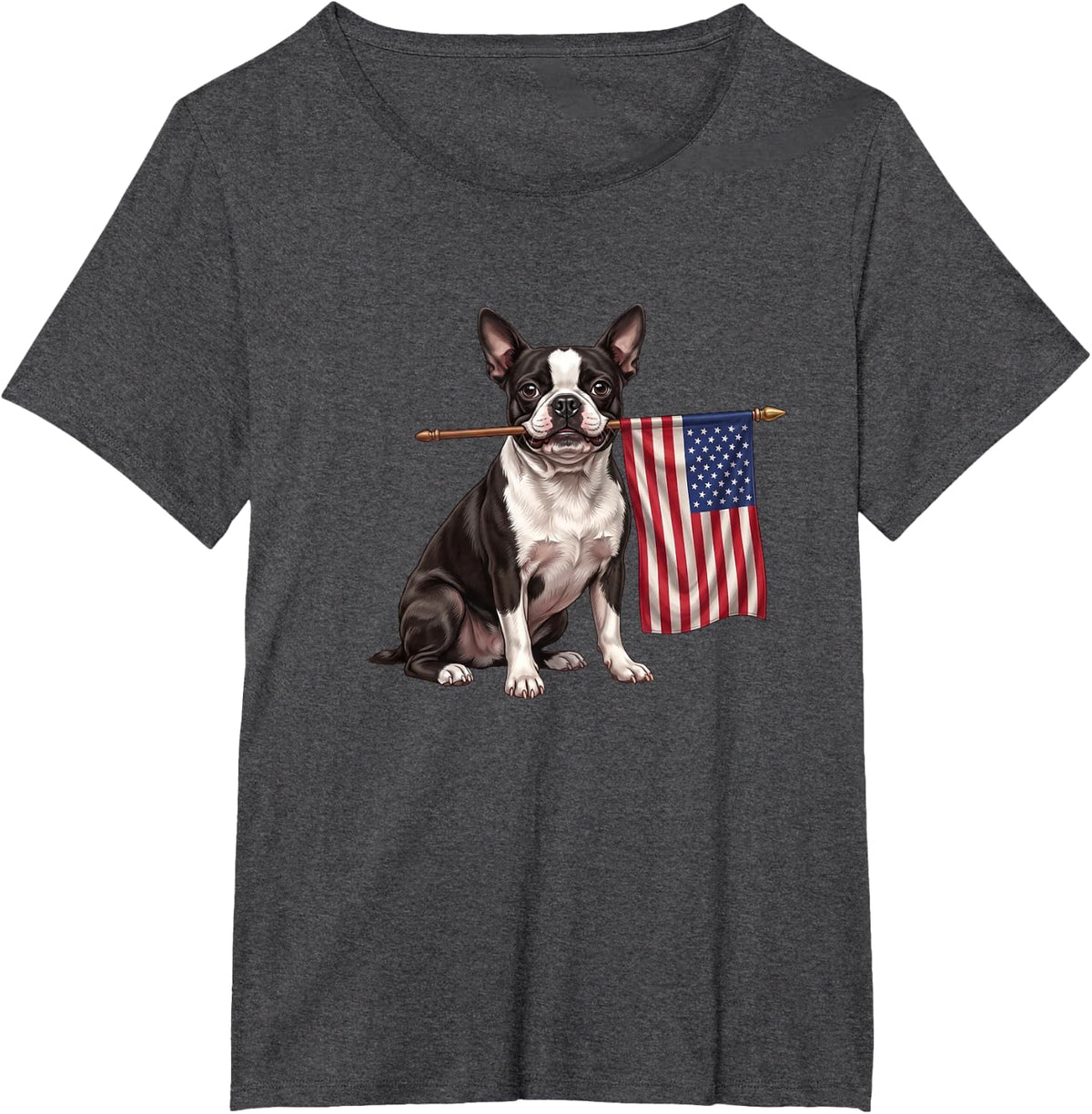 Retro Boston Terrier American Flag Patriotic Dog 4th of July T-Shirt - Dark Heather Grey