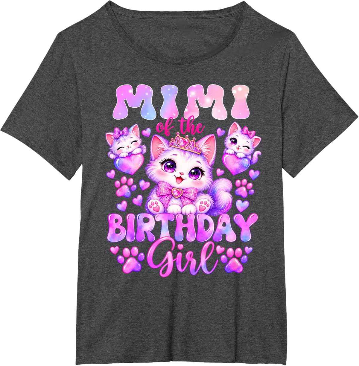 Mimi of The Birthday Girl Kitten Cat Family Matching T-Shirt - Dark Heather Grey