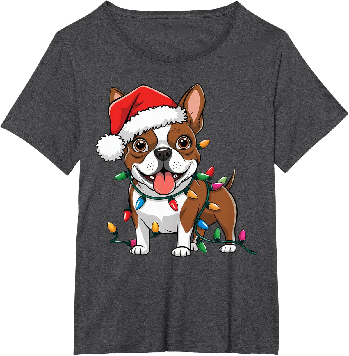 Boston Terrier Christmas Lights Xmas Dogs Gifts Men Women T-Shirt - Dark Heather Grey