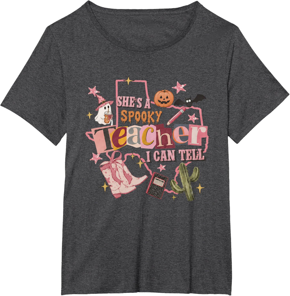 She's A Spooky Teacher I Can Tell Spooky Halloween Cowgirl T-Shirt - Dark Heather Grey