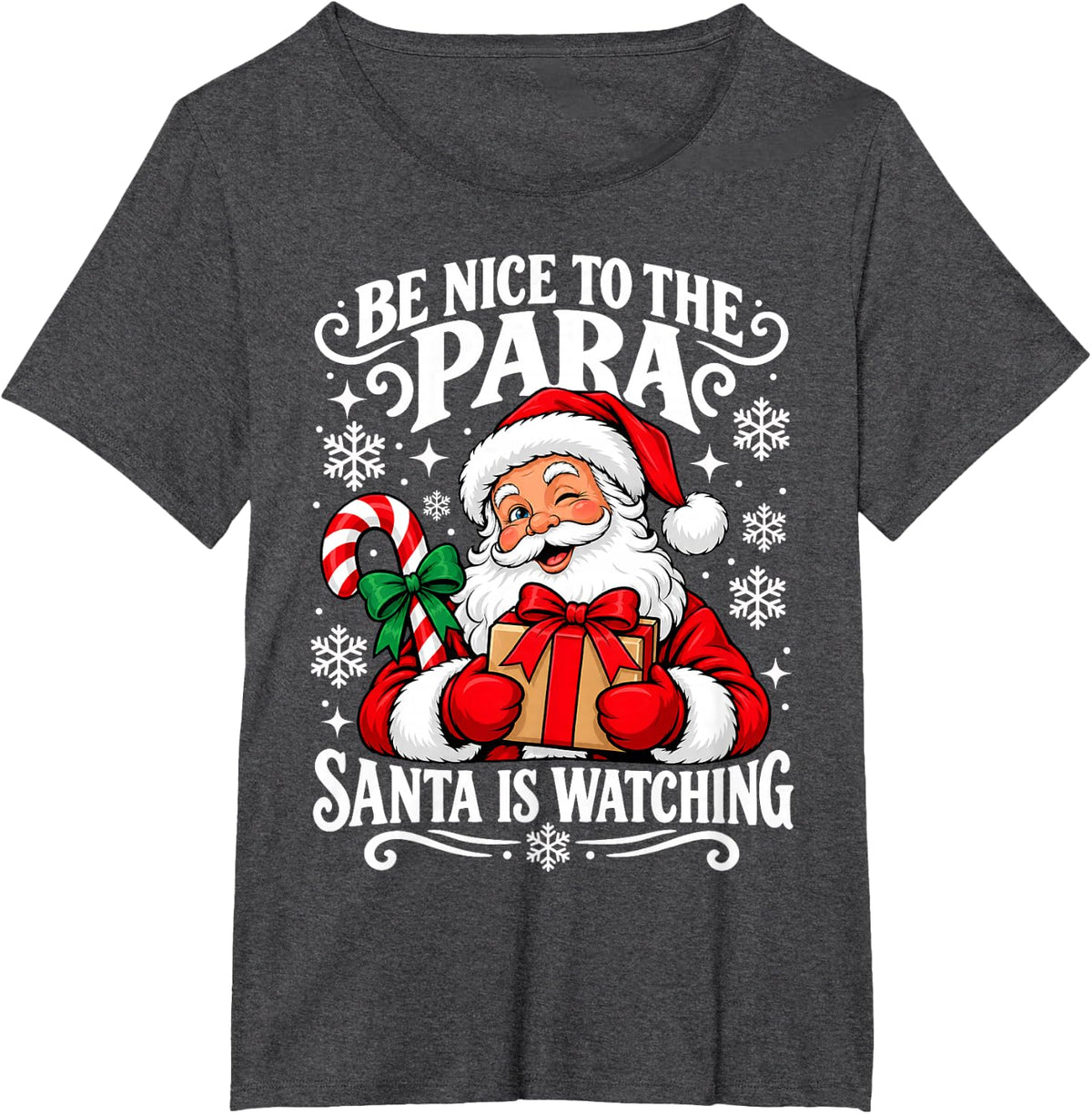 Be Nice to The para Santa is Watching Paraprofessional Xmas T-Shirt - Dark Heather Grey