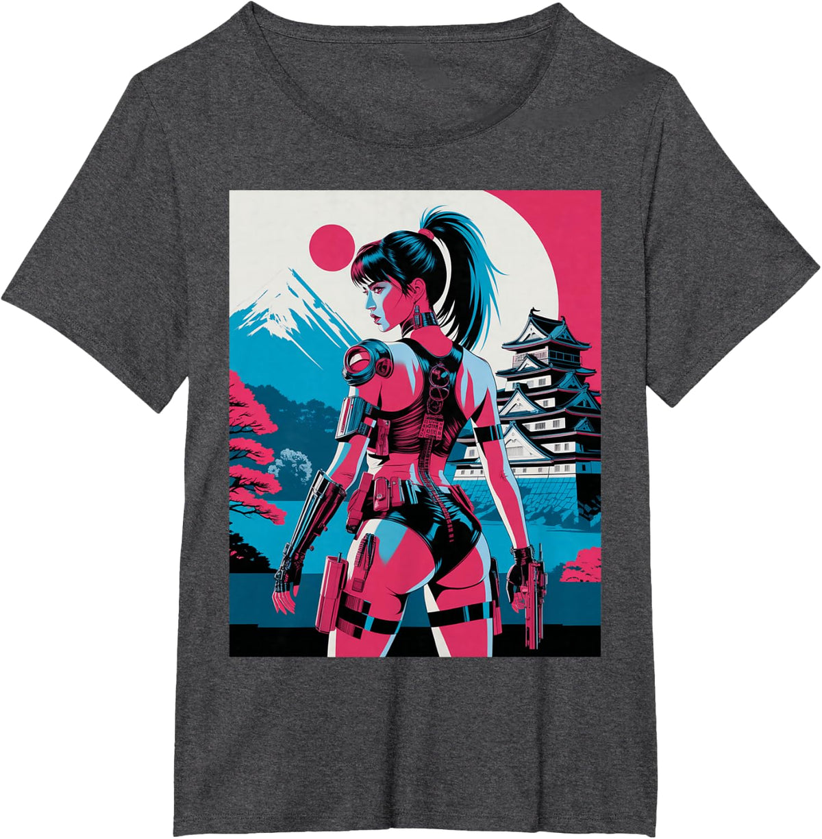 Sexy Waifu Otaku Goth Girl Gothic Anime Cyberpunk Japanese T-Shirt - Dark Heather Grey