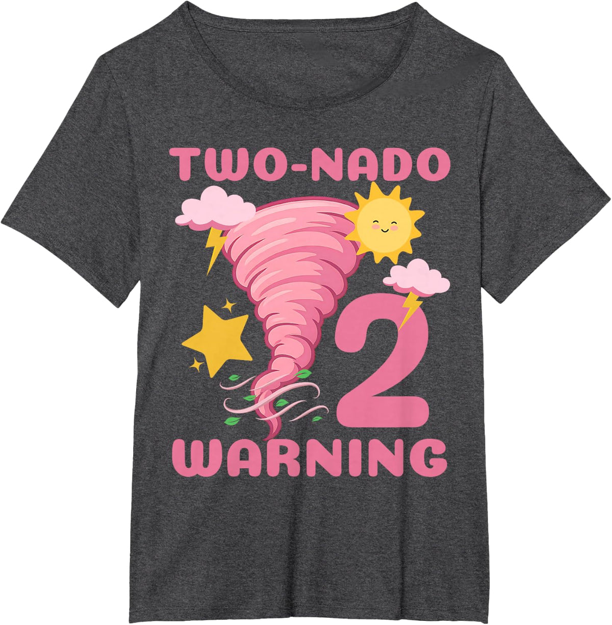 Two-Nado Storm Weather Tornado 2nd Birthday Shirt Girl Tees T-Shirts for Toddler Kids - Dark Heather Grey