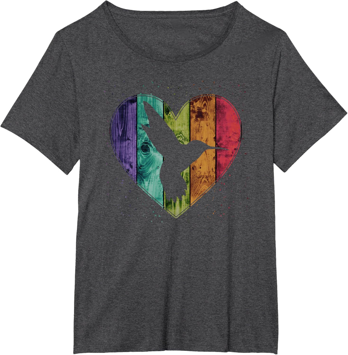 Distressed Wooden Heart Hummingbird Colorful T-Shirt T-Shirt - Dark Heather Grey