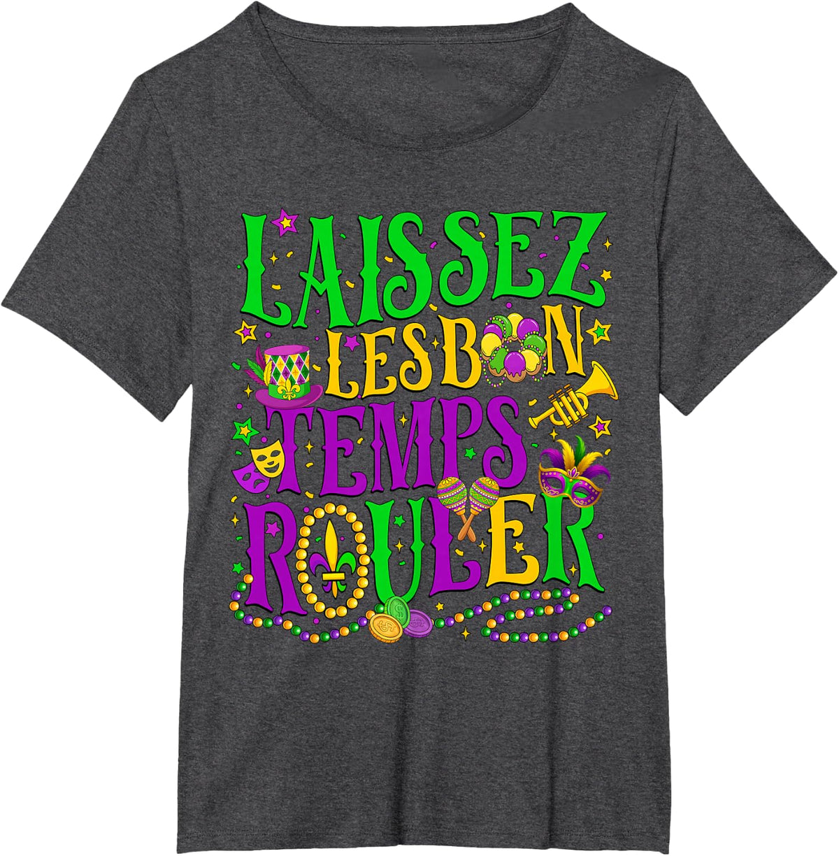 Laissez Les Bon Temps Rouler Mardi Gras Beads Men Women Kids T-Shirt - Dark Heather Grey