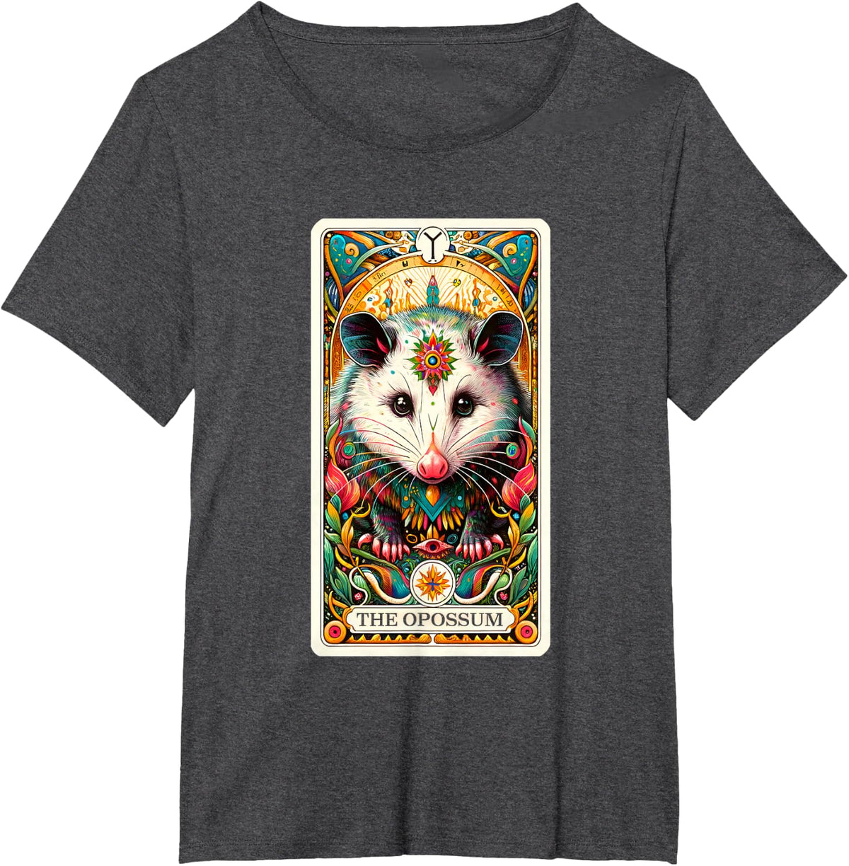 Possum Tarot Card - Possum & Raccoon Tarot Card T-Shirt - Black, Unisex-Adults, Casual, Short Sleeve, Classic Fit, Cotton,