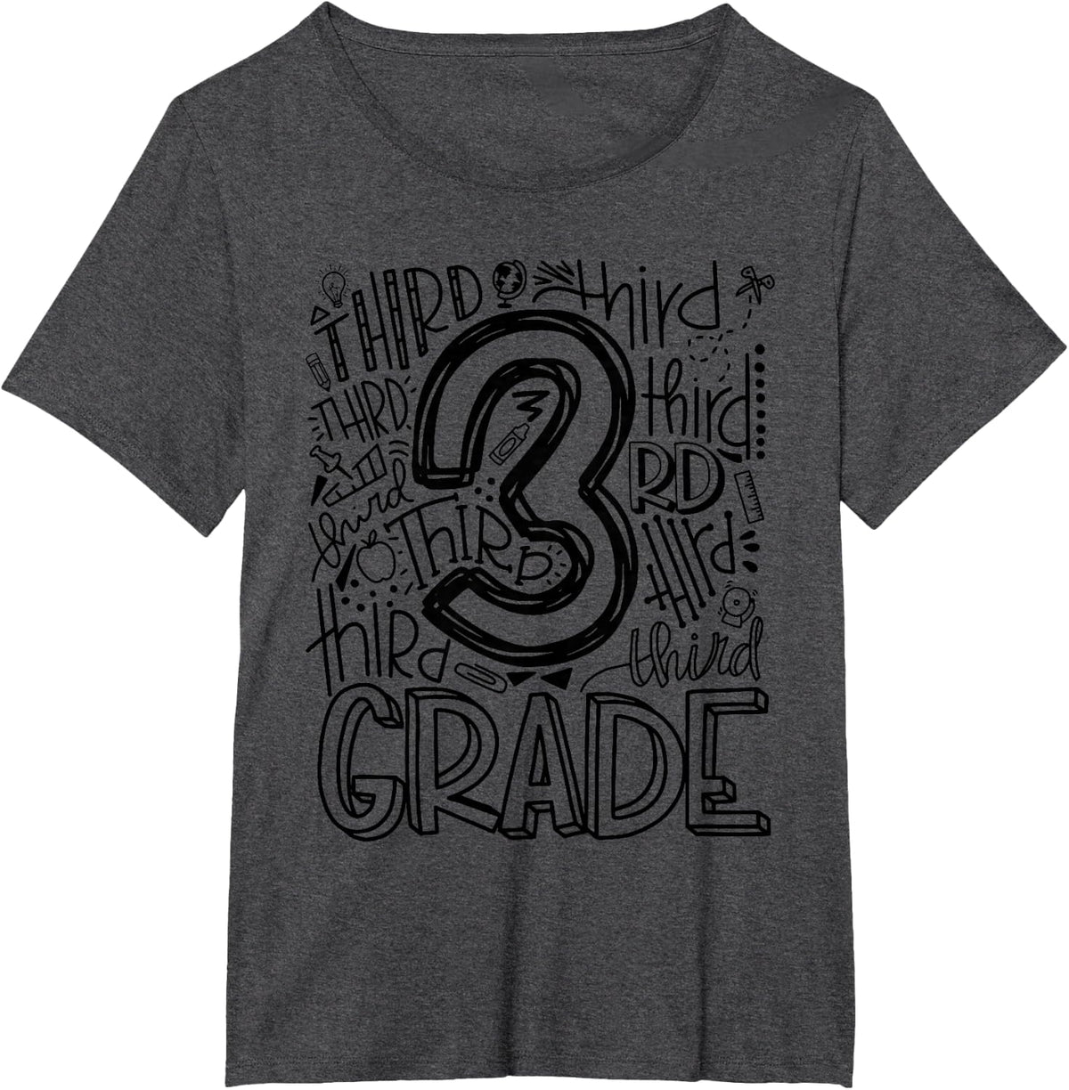 Third 3rd Grade Typography Back to School T-Shirt - Dark Heather Grey