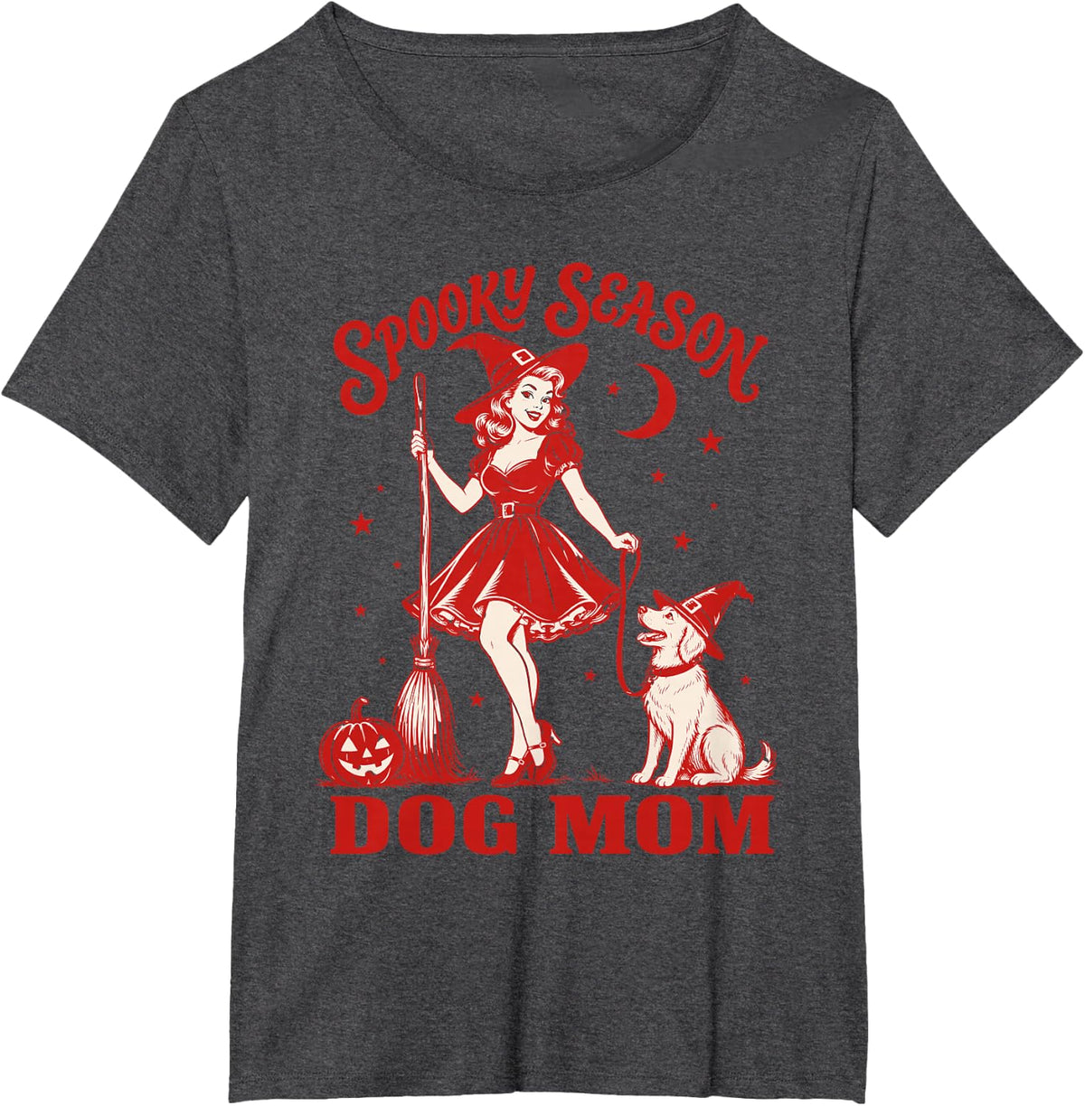 Spooky Season Dog Halloween Dog Mom Funny T-Shirt - Dark Heather Grey