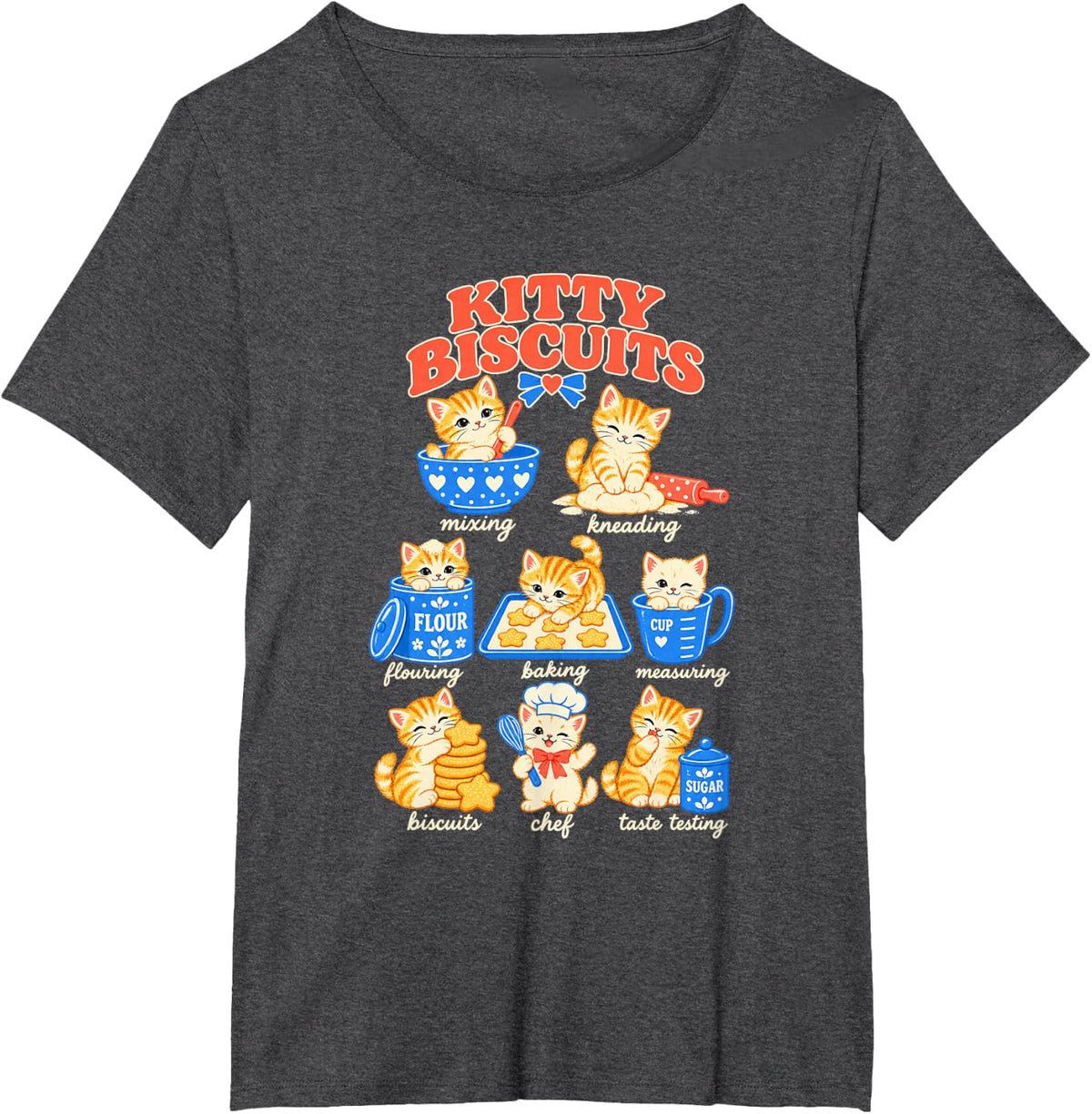 Retro Polka Dot Cat Bakery Star Cookies Cute Kitty Biscuits T-Shirt - Dark Heather Grey