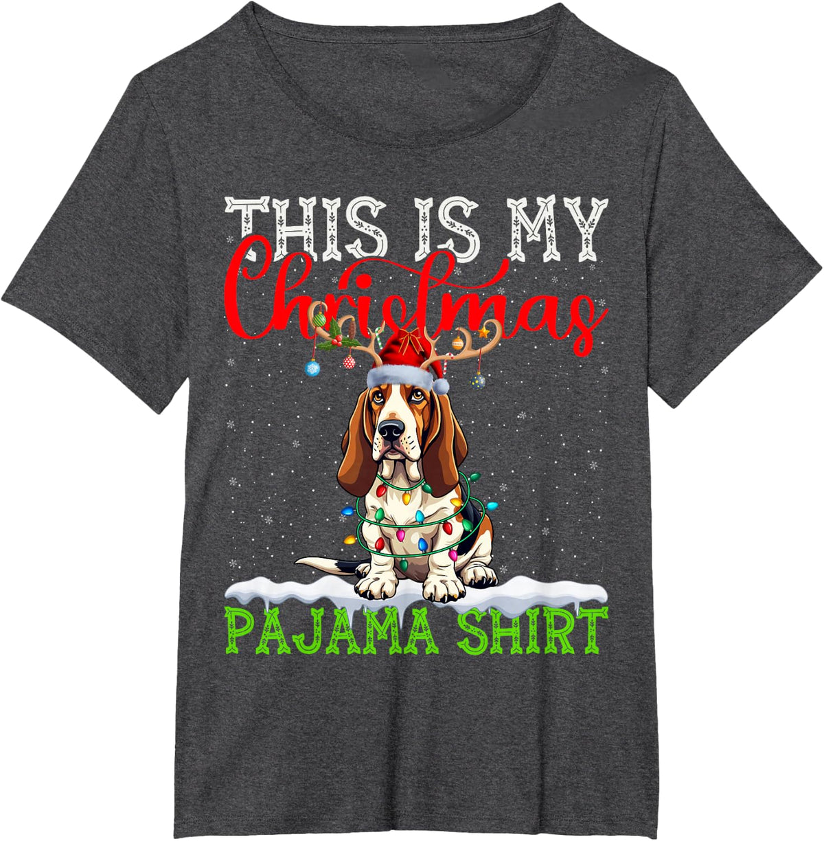 This is My Basset Hound Ugly Christmas Lights Pajama Sweater T-Shirt - Dark Heather Grey