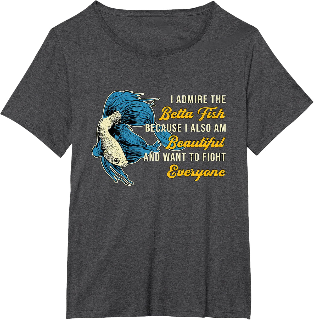 Betta Fish Designs for Men Women Collection Betta Fish Because Fish Lover Aquarium Vintage T-Shirt - Black, Unisex-Adults,