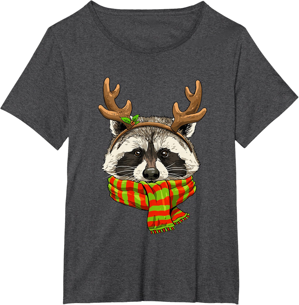 Raccoon Christmas Shirt Xmas Reindeer Trash Panda Street Cat T-Shirt - Dark Heather Grey