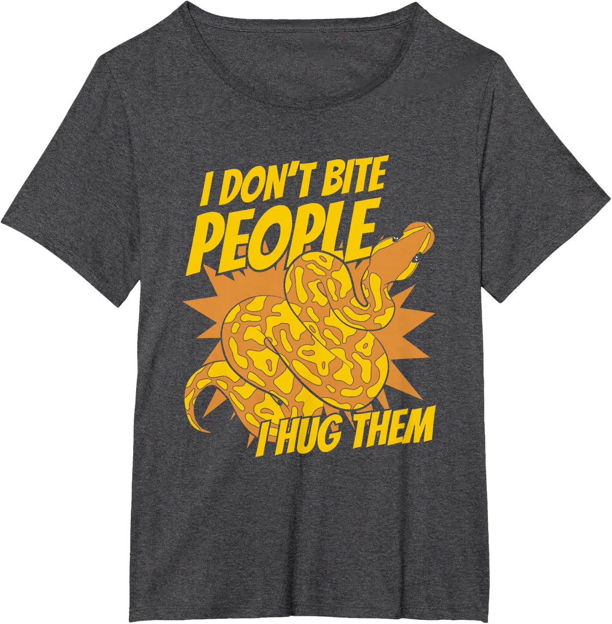 I Don't Bite People I Hug Them Pythonidae Banana Ball Python T-Shirt - Dark Heather Grey