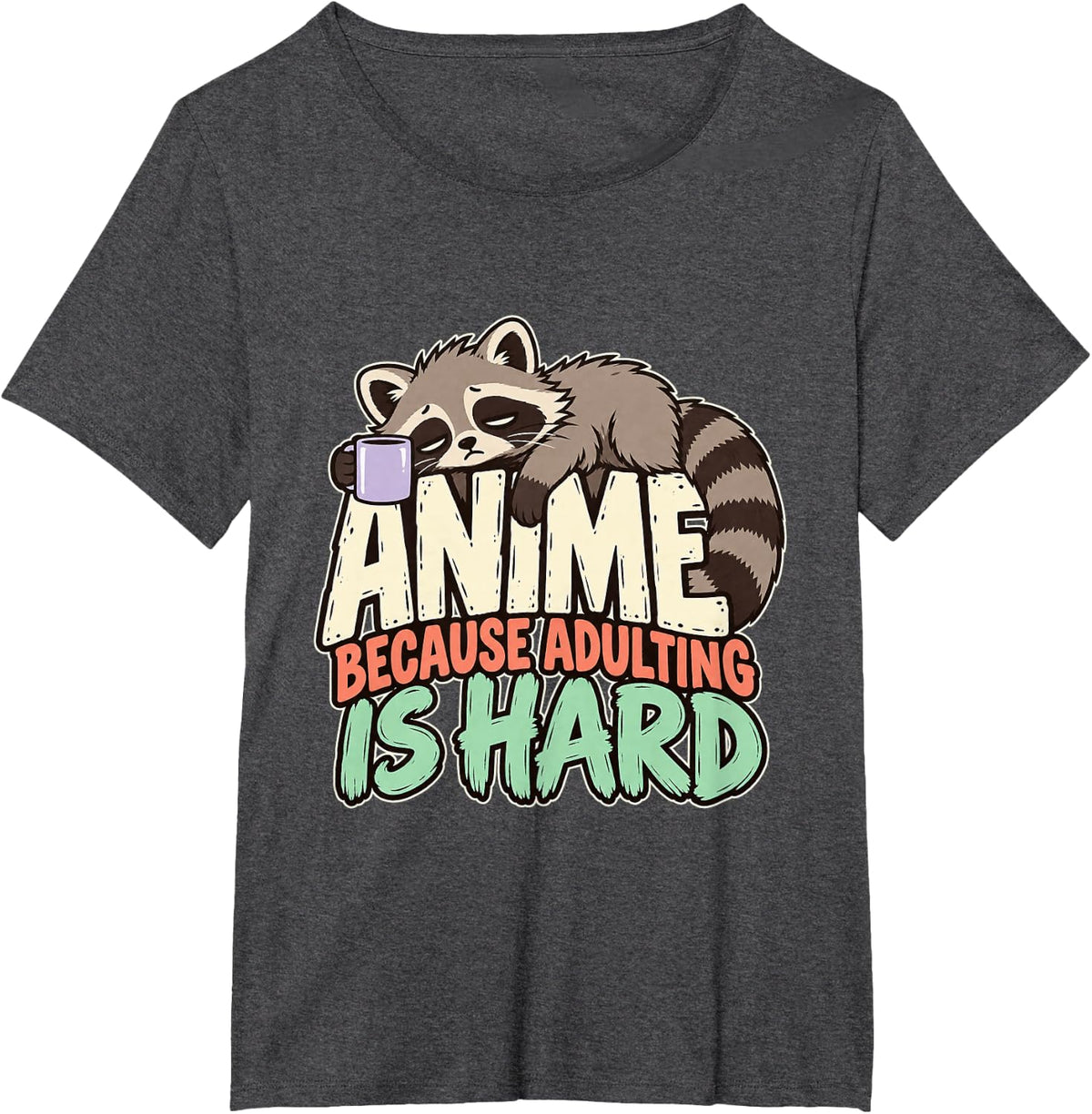 Funny Tired Raccoon Kawaii Blanket Ramen Couch Anime Lover T-Shirt - Dark Heather Grey
