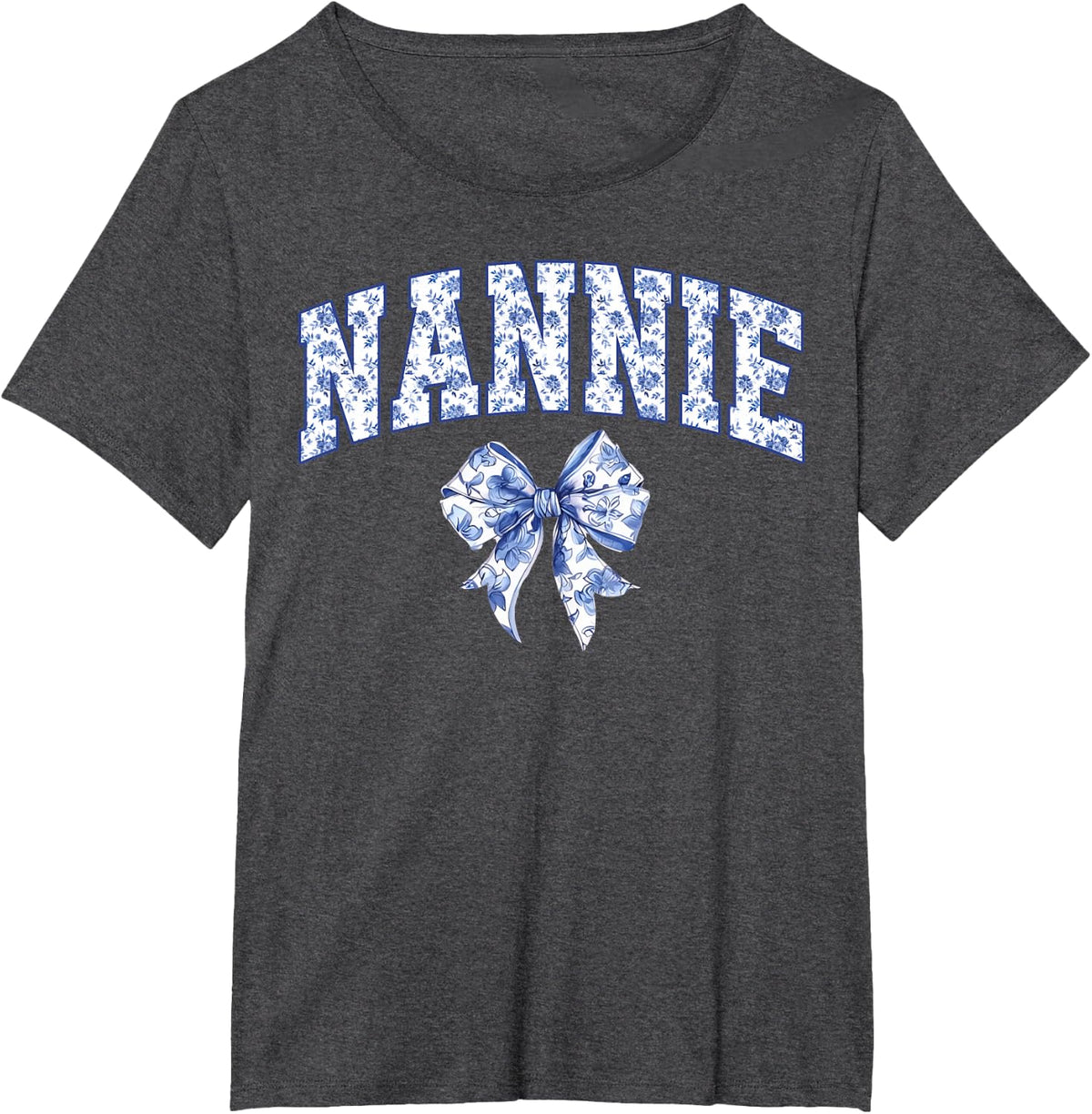 Nannie Coquette Toile Blue Bow Floral Family Matching T-Shirt - Dark Heather Grey