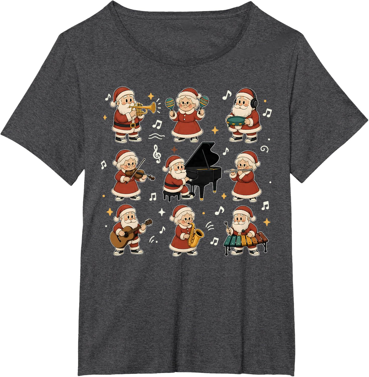 Santa Playing Instrument Music Teacher Musician Christmas T-Shirt - Dark Heather Grey