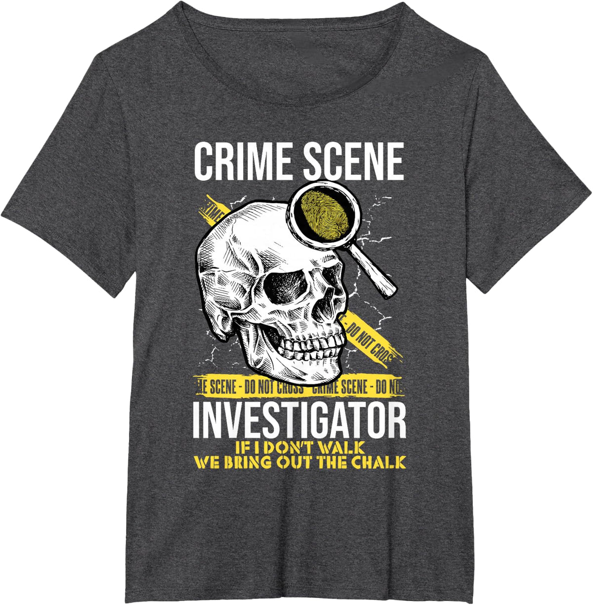 Crime Scene Investigator Skull & Tape True Crime T-Shirt - Dark Heather Grey