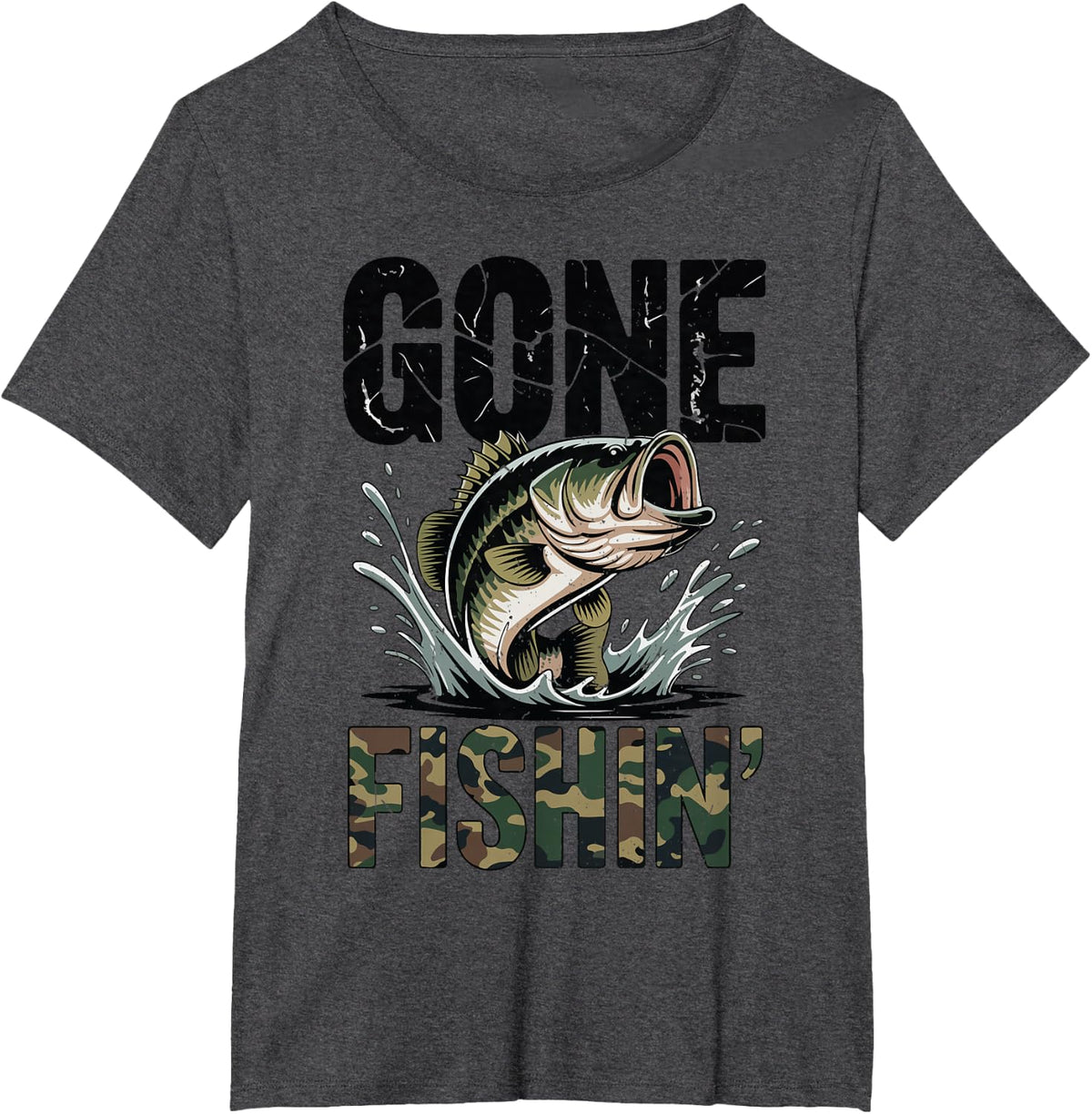 Youth Camo Gone Fishing T Shirt Bass Fishing Camouflage Mens T-Shirt - Dark Heather Grey