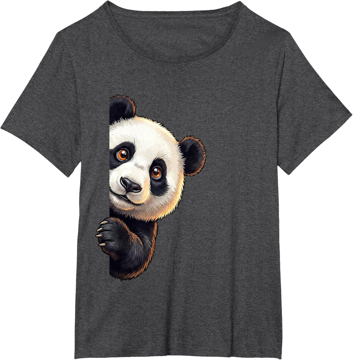Funny Panda Bear Peeking from Side Wildlife Animal T-Shirt - Dark Heather Grey