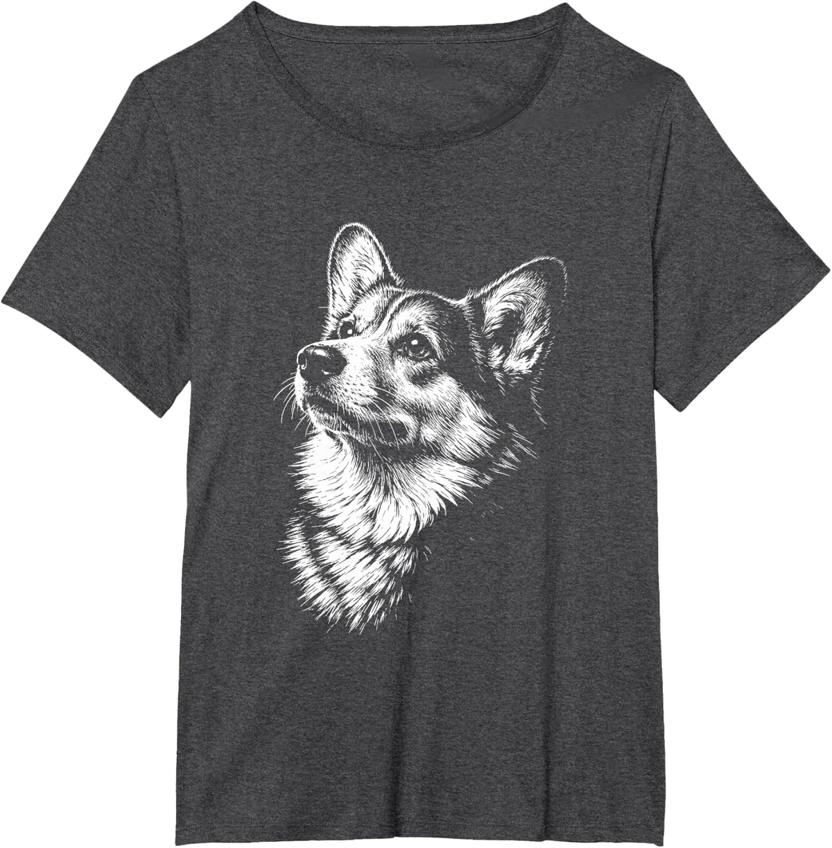 Pembroke Welsh Corgi Portrait Black and White Dog Lover T-Shirt - Dark Heather Grey