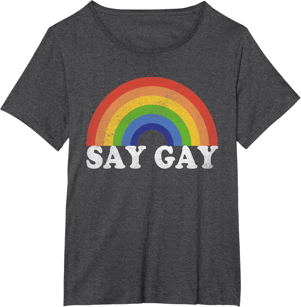 Say Gay Vintage Rainbow Gay Pride Lgbt Month T-Shirt - Dark Heather Grey