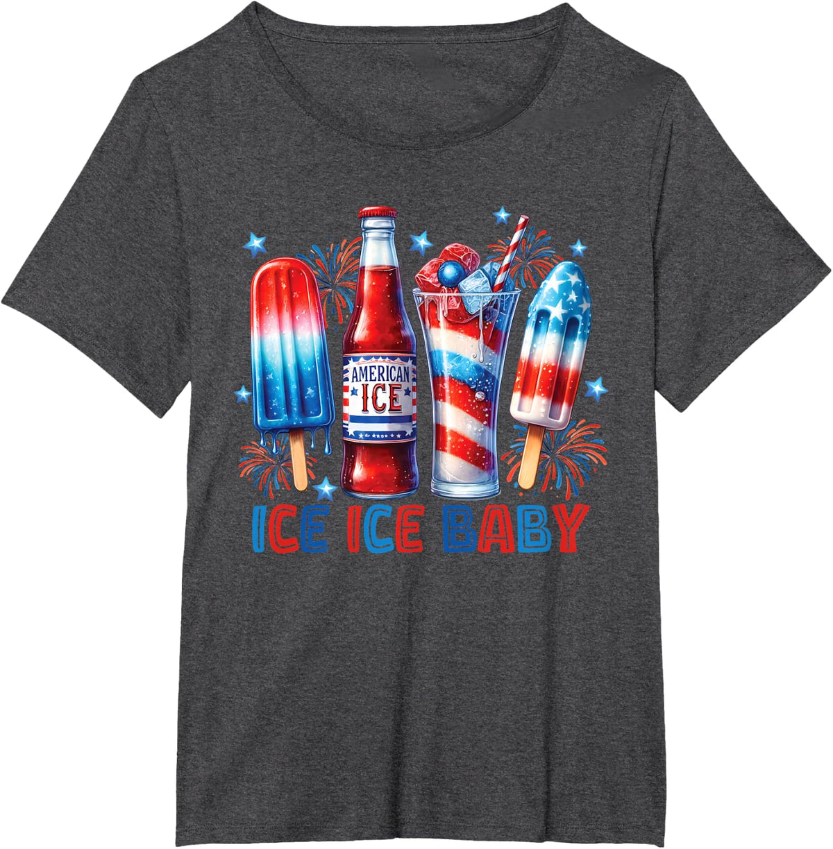 Funny Ice ice baby Cream Cone American flag usa 4th of July T-Shirt - Dark Heather Grey