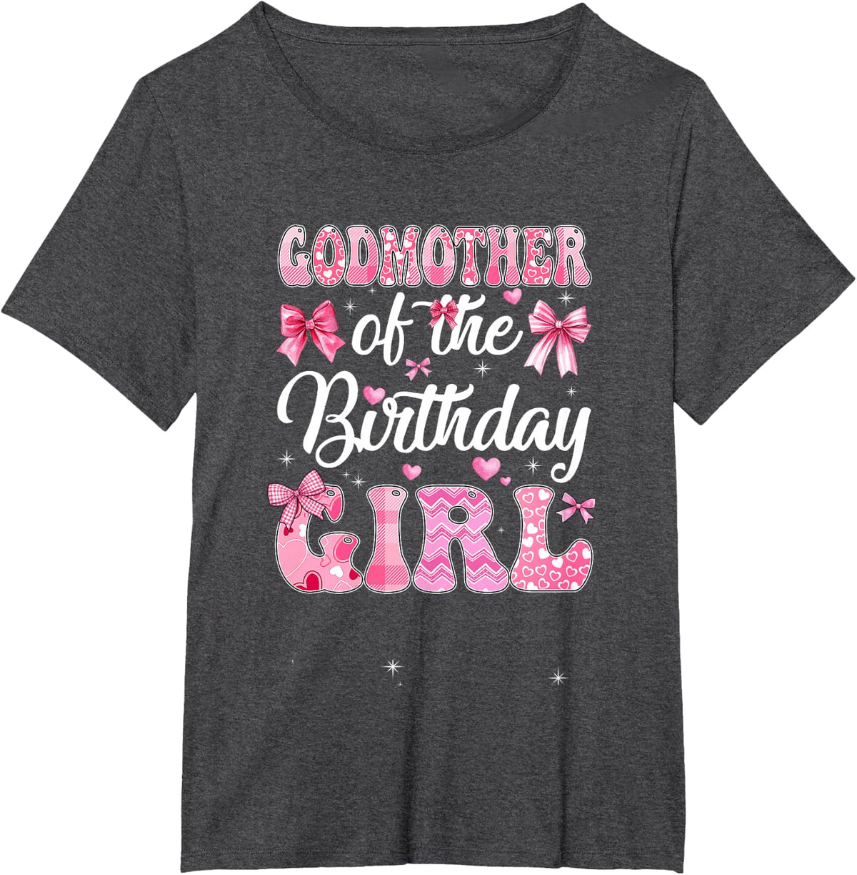 Godmother Of The Birthday Girl Family Pink Coquette Bow T-Shirt - Dark Heather Grey