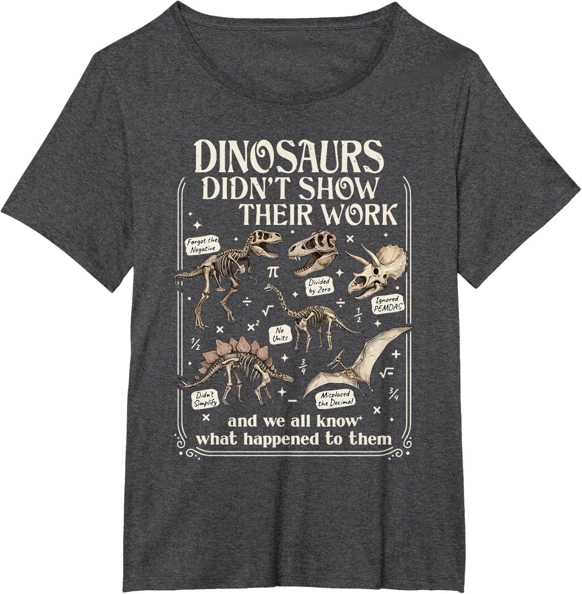 Dinosaurs Didn't Show Their Work and We All Show Math Teach T-Shirt - Dark Heather Grey